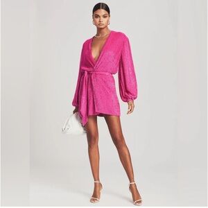 Retrofete Gabrielle Hot Pink Beaded Sequin Robe Wrap Tie Dress
Small XS